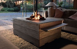 Table de jardin avec cheminée encastrée