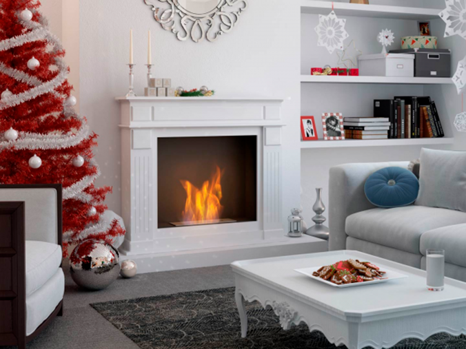 Cheminée de décoration pour Noël Cheminée traditionnelle au bioéthanol avec décoration