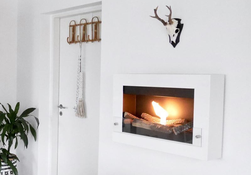 white bio ethanol fire