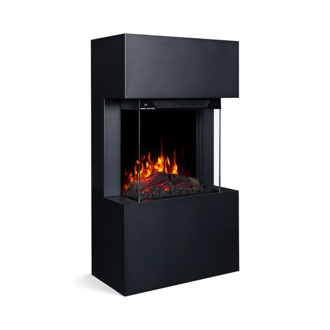 Cheminée Électrique Indépendante Texel Noire | Effet de Flamme Réaliste & Chauffage 1,5 kW