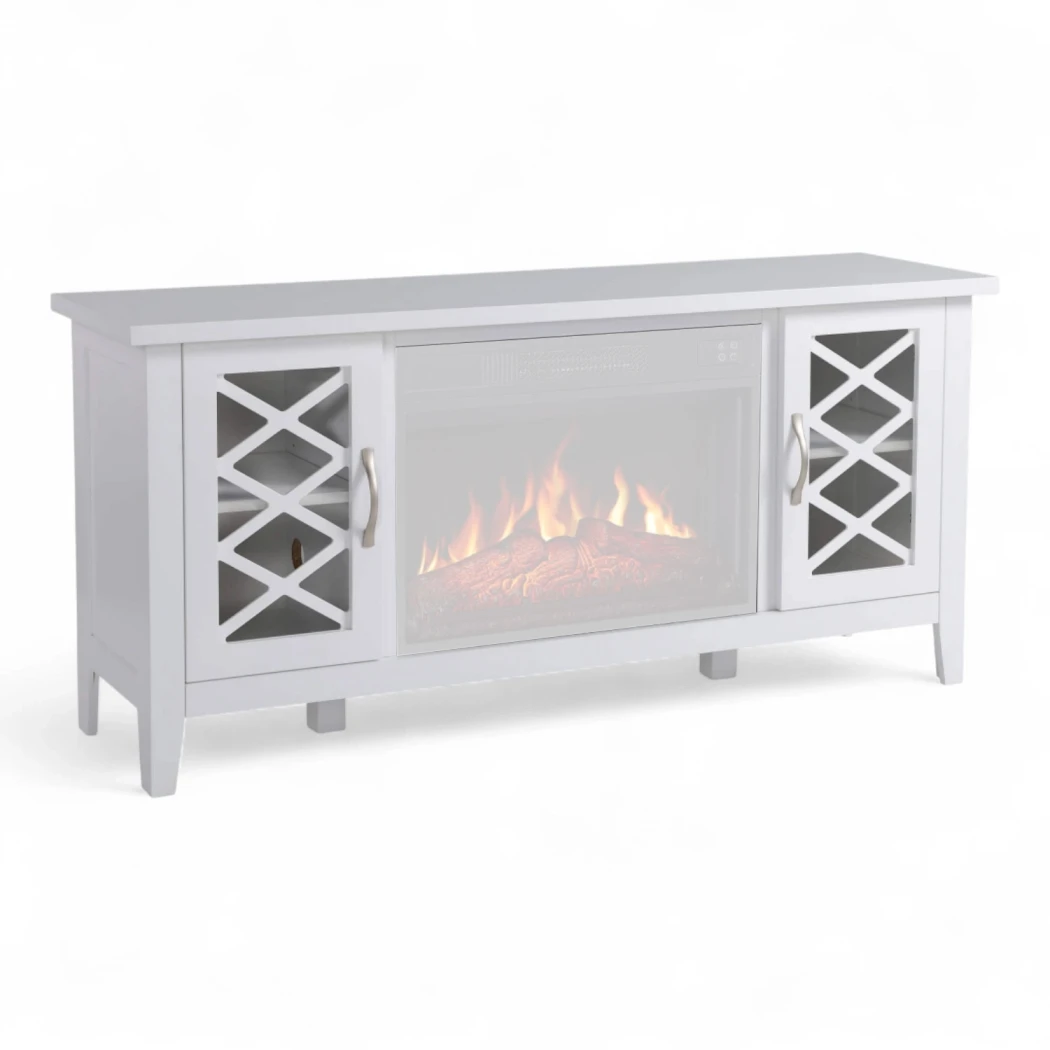 ArtiFlame Odessa Blanc – Cadre TV/Média avec armoires – Compatible AF23S & AF23BS 23" – 137,1×64,5×39 cm