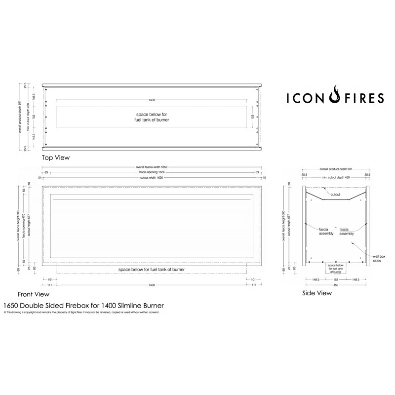 Icon Slimline Firebox FBDS1650 svart