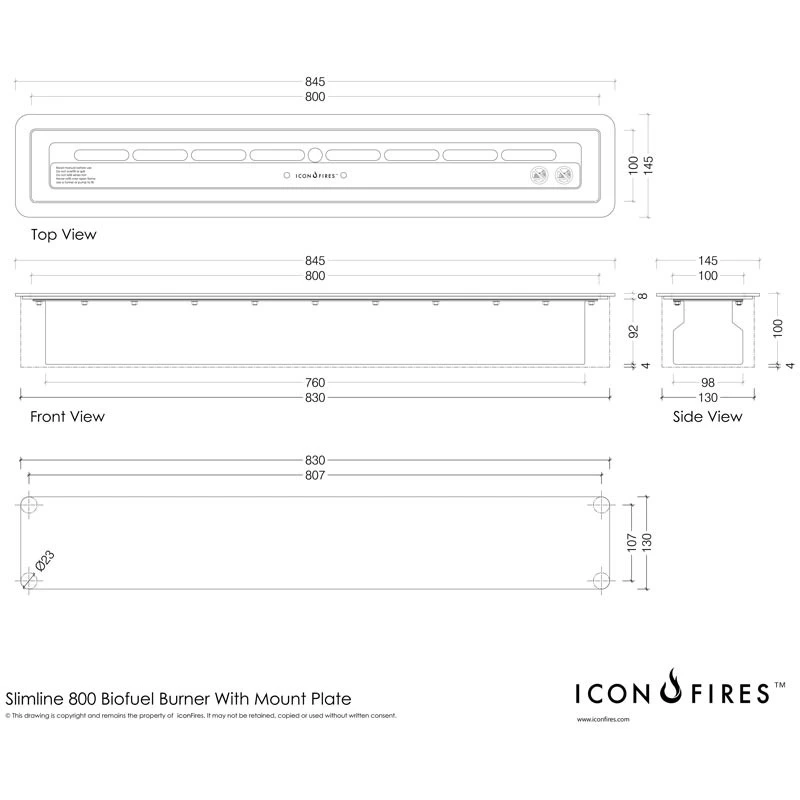 Icon Fire Slimline brenner - 80 cm