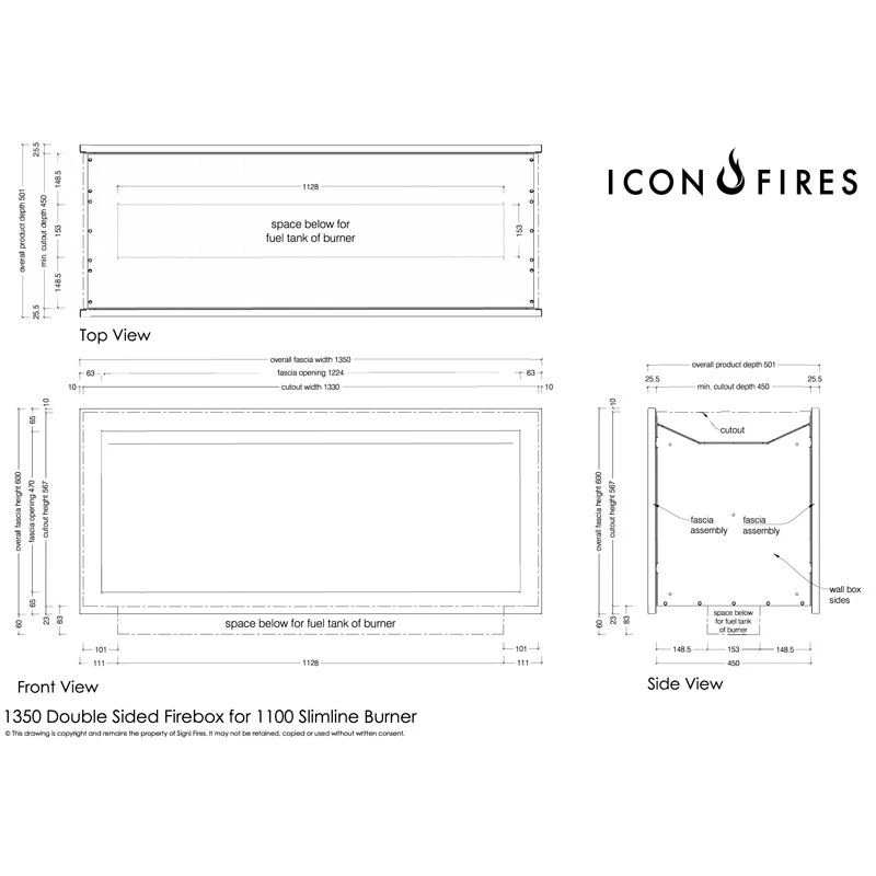 Icon Slimline Firebox SFBDS1350 - Sort