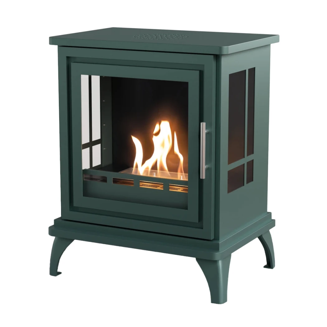 ScandiFlames Nashville Noir Vert – Poêle à bioéthanol sur pied – Temps de combustion de 6 heures – Effet thermique de 2 kW