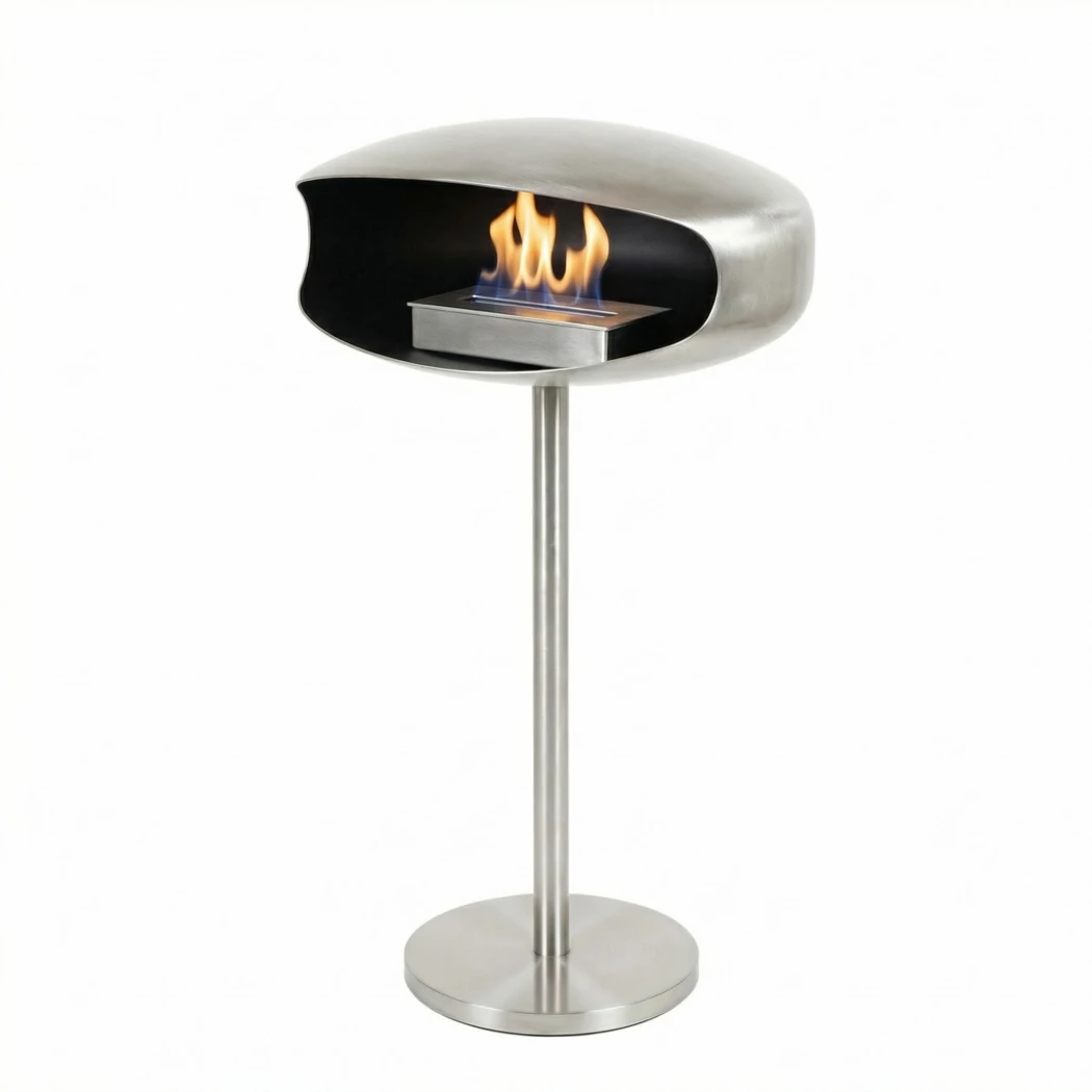 Hein & Haugaard Steel UFO-50 Cheminée Bio Autoportante - Acier inoxydable - Design danois fait main - Durée de combustion de 6 heures