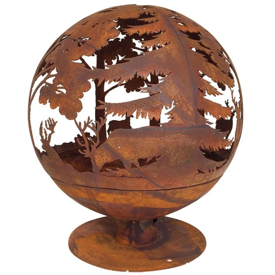 Brasero boule Fire ball découpe laser rouille | Bio-cheminee.fr |