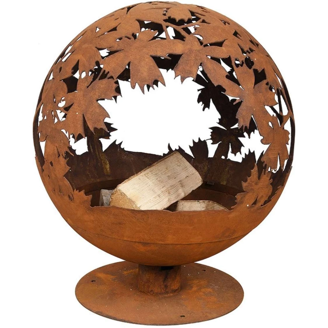 Brasero boule Fire ball découpe laser fleurs rouille | Bio-cheminee.fr |