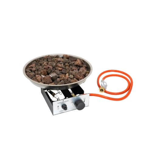 Brûleur Rond Intégré au Gaz GPL par Happy Cocooning – Acier Inoxydable 54,5 x 42,5 cm – Inclut des Pierres de Lave & Régulateur