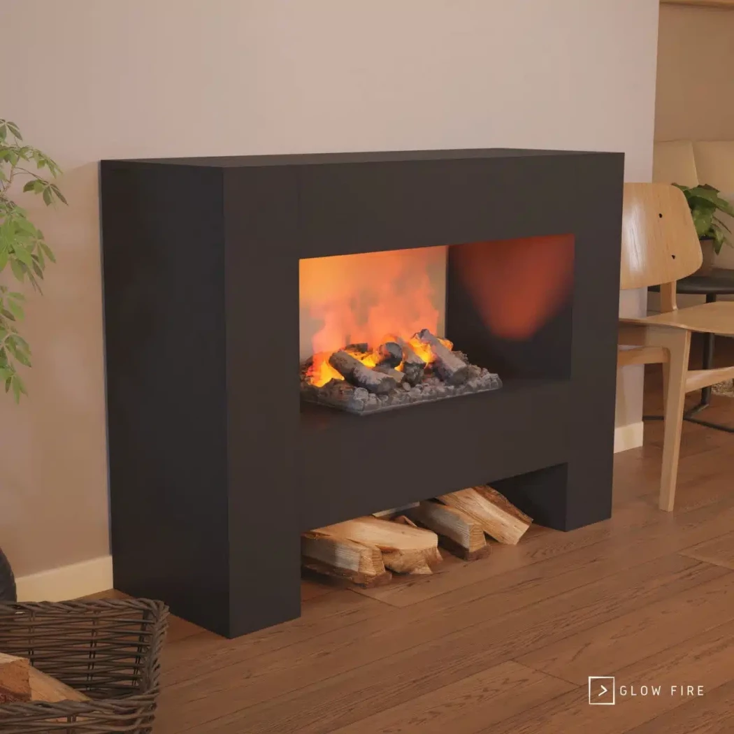 Glow Fire Fallada Noir - OMC 600 | Cheminée à vapeur d'eau autoportante – 120 cm x 90 cm x 40 cm