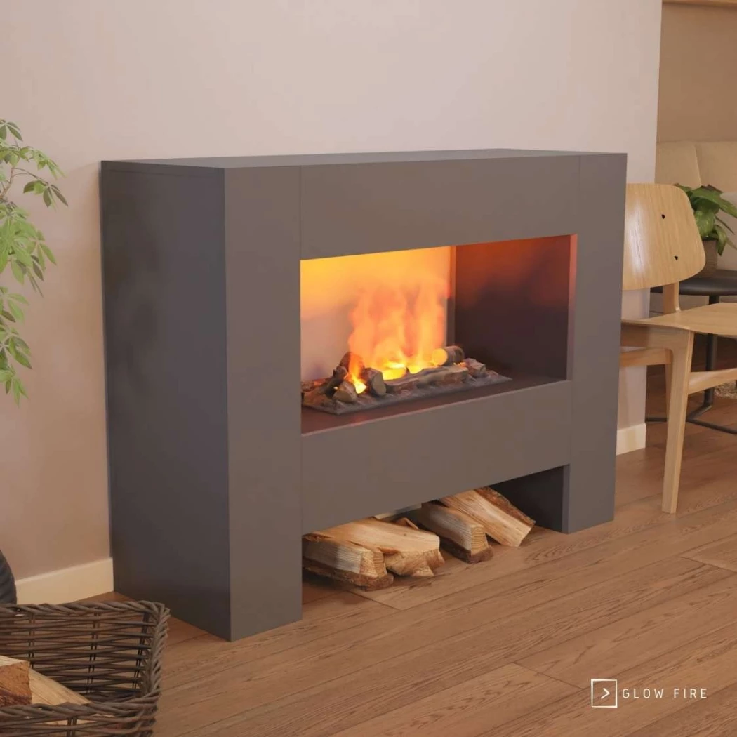 Glow Fire Fallada Gris - OMC 600 | Cheminée à vapeur d'eau autoportante – 120 cm x 90 cm x 40 cm