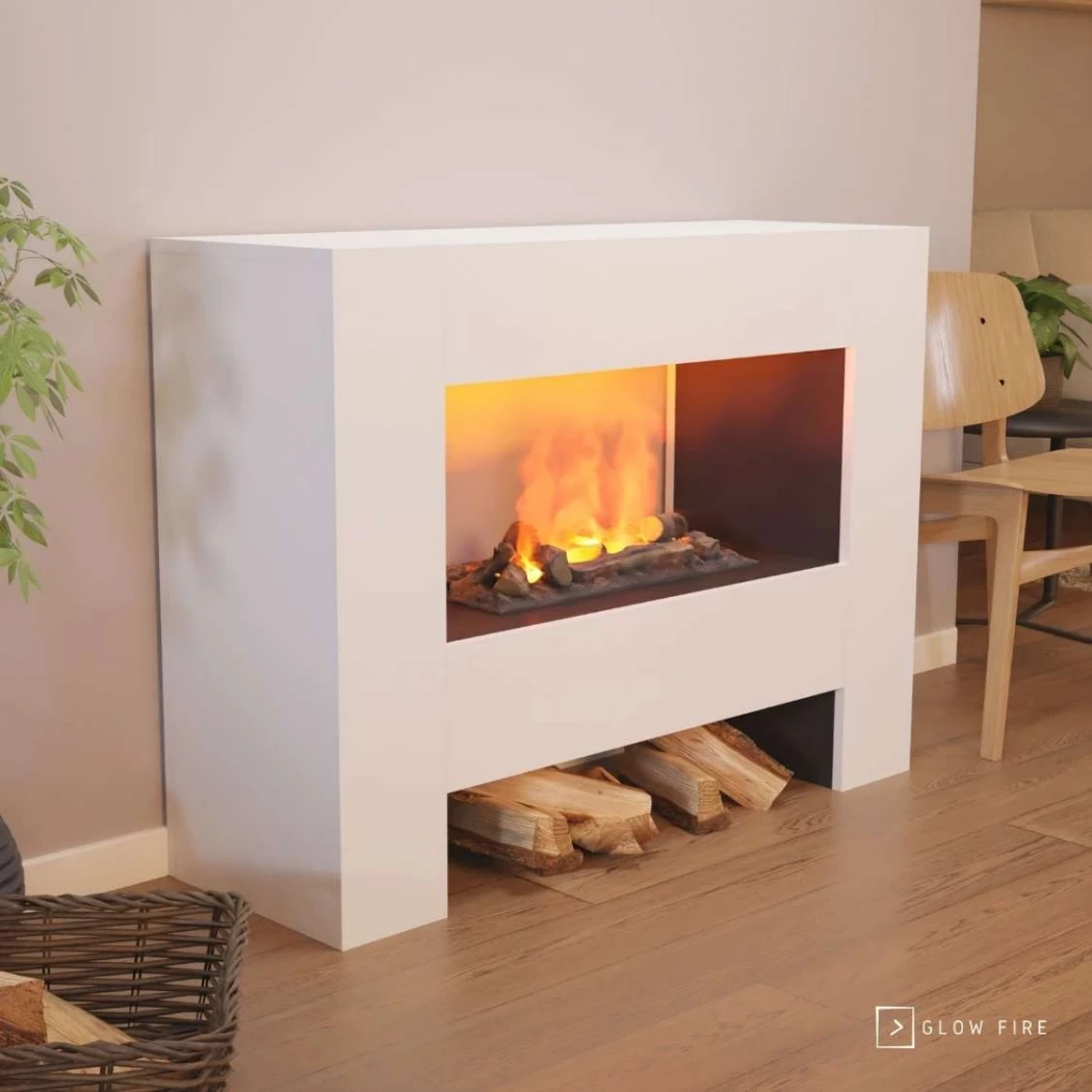 Glow Fire Fallada White - OMC 600 | Cheminée à vapeur d'eau autoportante – 120 cm x 90 cm x 40 cm