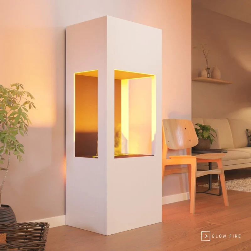 Glow Fire Böll Blanc - OMC 400 | Cheminée à vapeur d'eau autoportante – 54 cm x 145 cm x 44 cm