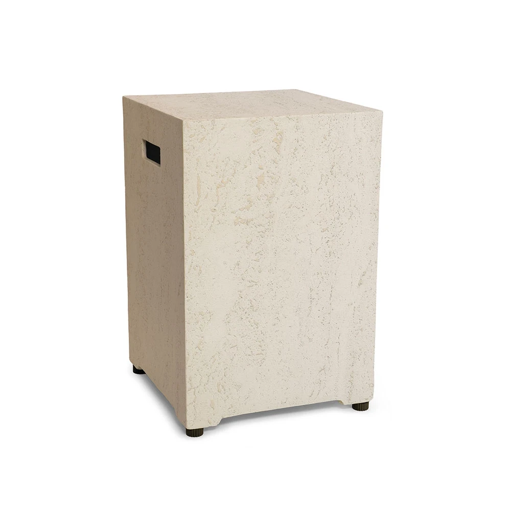 Cache-bouteille en travertin carré par Happy Cocooning – Rangement extérieur de bouteille de gaz composite 40,5 cm.
