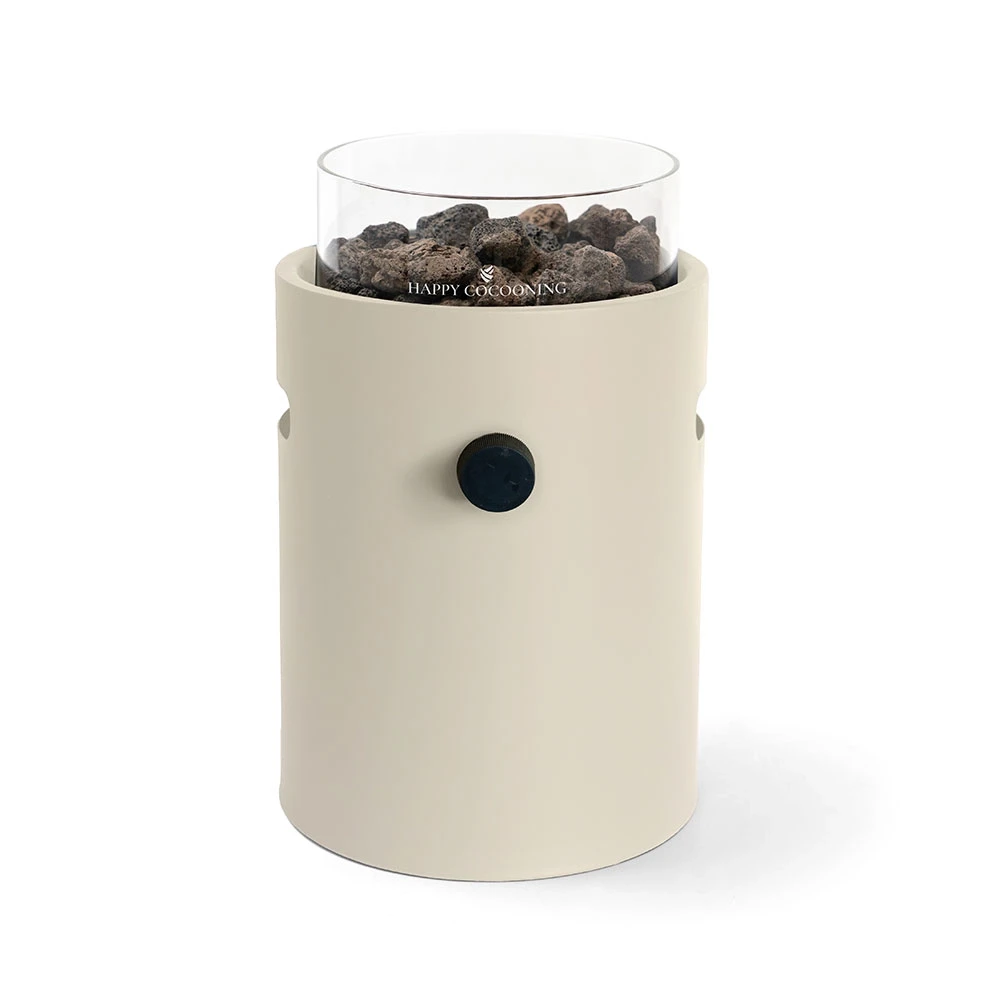 Cheminée à gaz de table Lumi Oyster Beige par Happy Cocooning – Acier revêtu par poudre 1,98 kW – Compatible EN417
