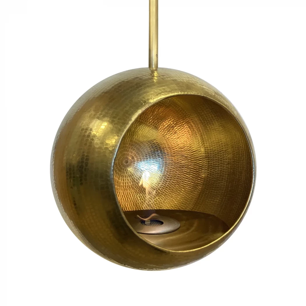 Hein & Haugaard - Cheminée bio Helios montée au plafond - Cheminée artisanale en laiton poli - Tige de plafond et supports inclus