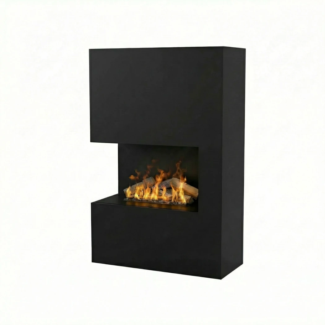 Glow Fire Tucholsky Right Corner Black - OMC 600 | Cheminée à vapeur d'eau autoportante – 91 cm x 150 cm x 35 cm