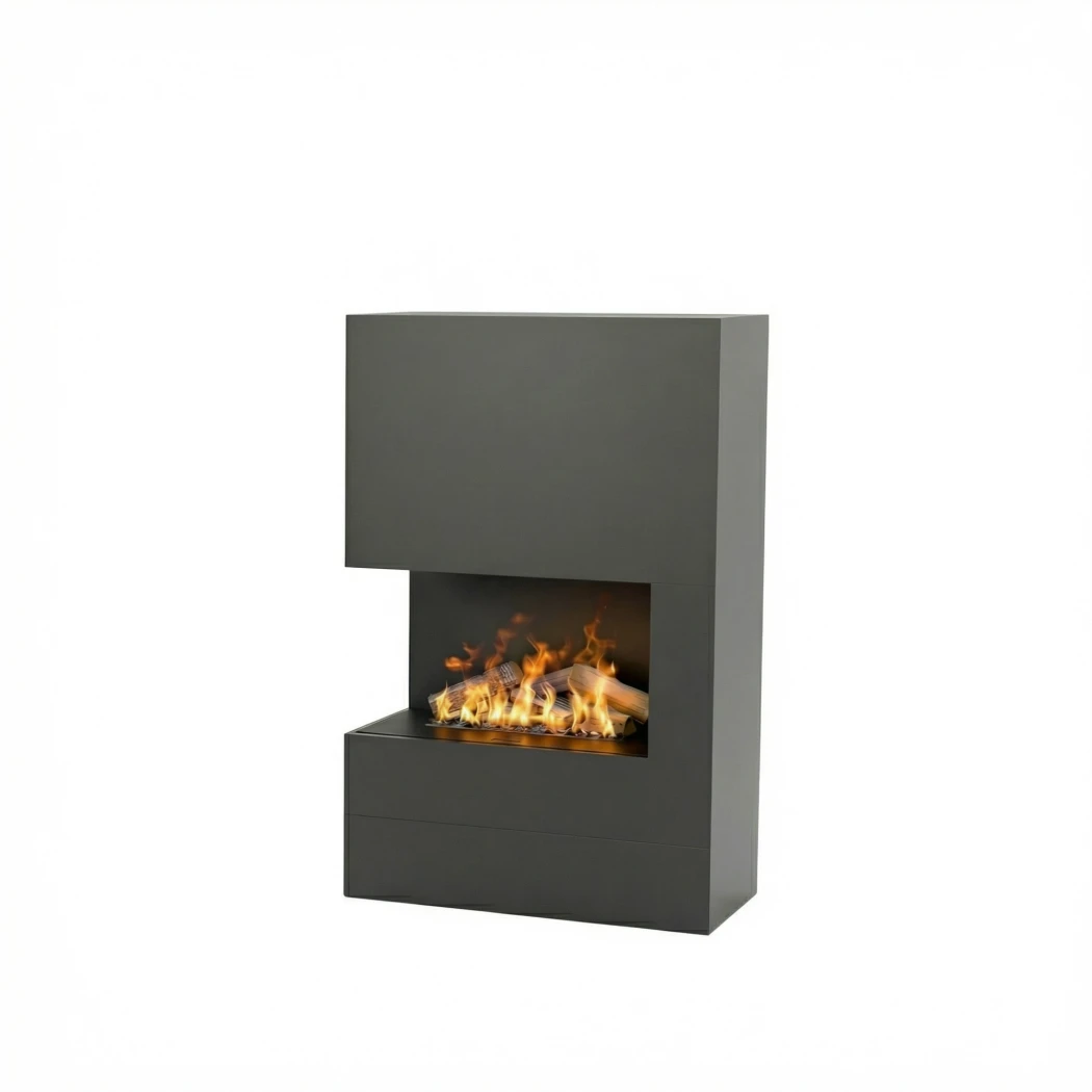 Glow Fire Tucholsky Right Corner Gris - OMC 600 | Cheminée à vapeur d'eau autoportante – 91 cm x 150 cm x 35 cm