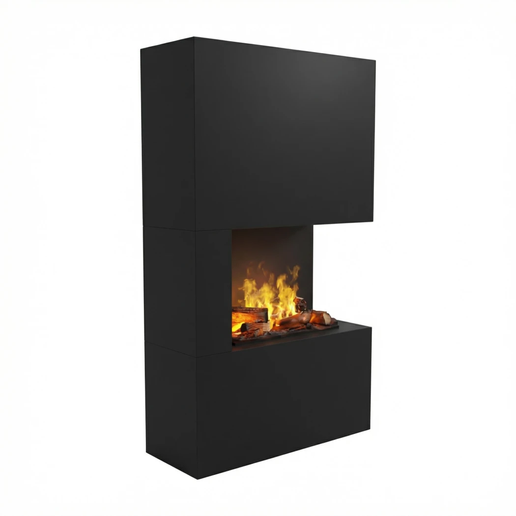 Glow Fire Tucholsky Angle Gauche Noir – Cheminée à Vapeur d'Eau sur Pied – OMC 600 – 91 x 150 x 35 cm