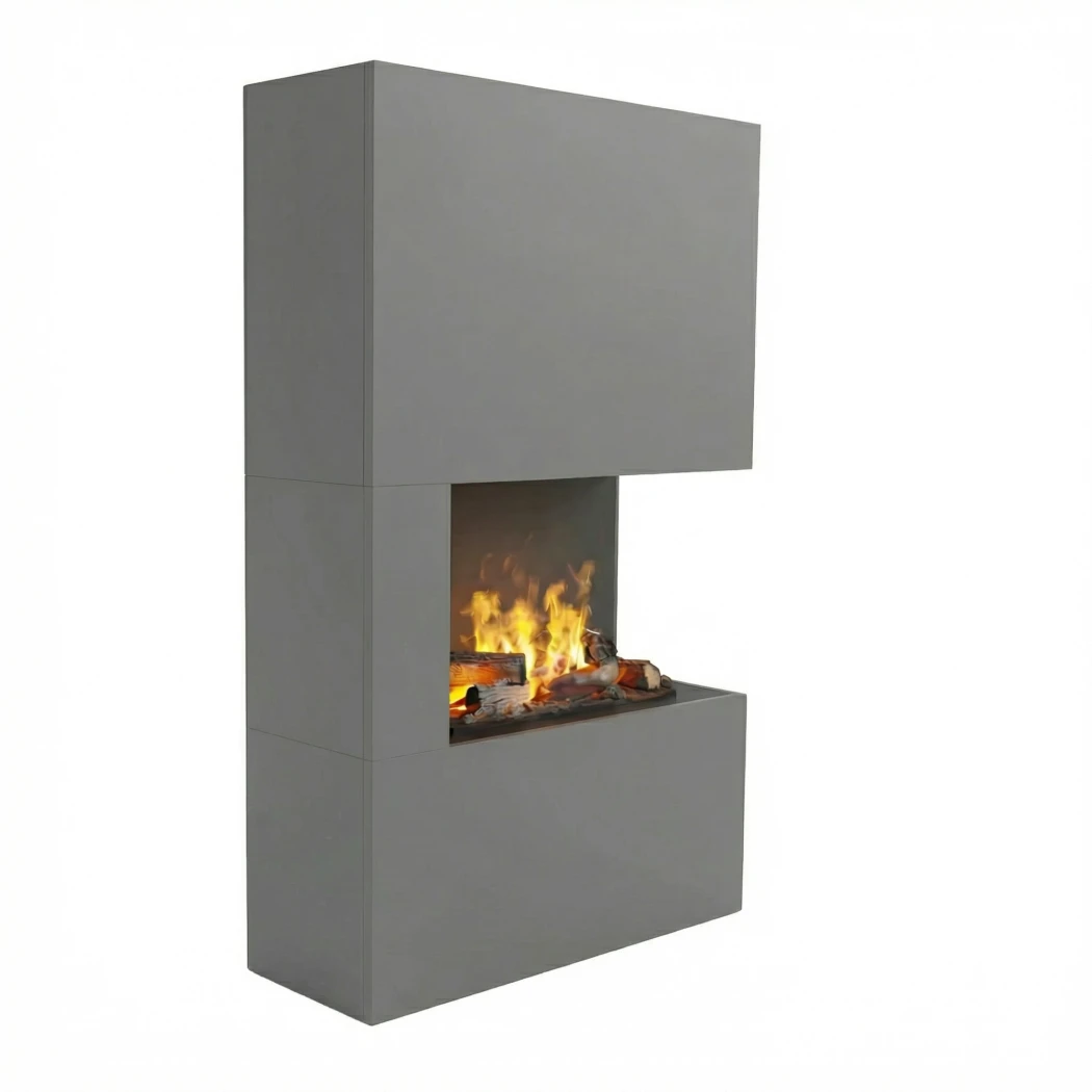 Glow Fire Tucholsky Left Corner Gris - OMC 600 | Cheminée à vapeur d'eau autoportante – 91 cm x 150 cm x 35 cm