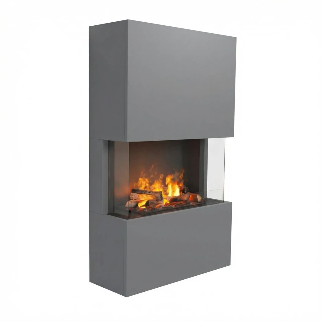 Glow Fire Tucholsky 3 côtés Gris - OMC 600 | Cheminée à vapeur d'eau sur pied – 91 cm x 150 cm x 35 cm