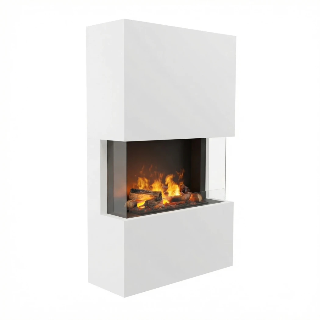 Glow Fire Tucholsky 3 côtés Blanc - OMC 600 | Cheminée à vapeur d'eau autoportante – 91 cm x 150 cm x 35 cm