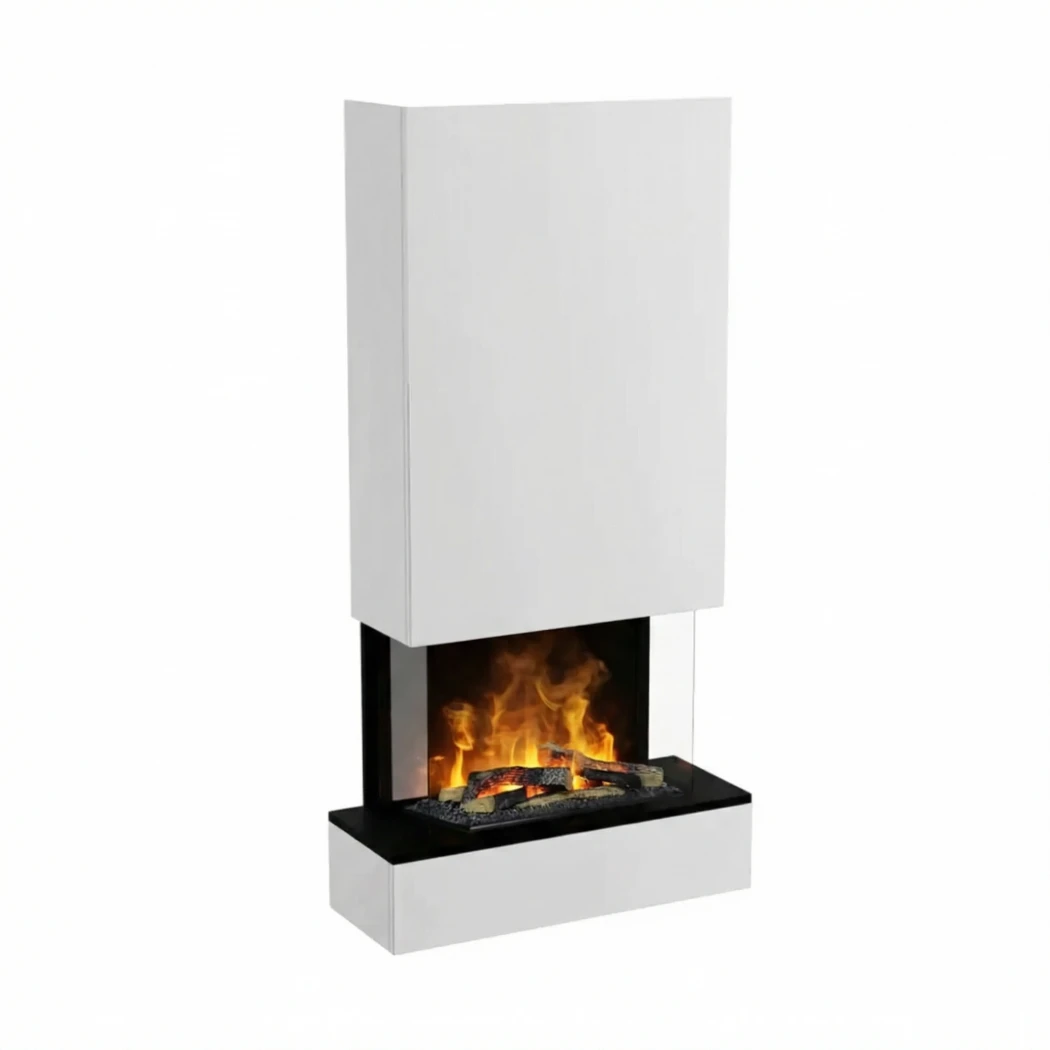 Hölderlin Tall Blanc OMC 600 – Foyer à Vapeur d'Eau par Glow Fire – Pas de Chauffage, Flamme Réaliste, LEDs Économes en Énergie