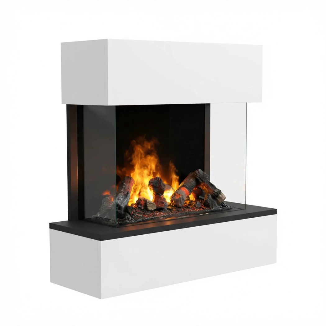 Cheminée à vapeur d'eau murale blanc Hölderlin par Glow Fire – Flamme réaliste, Sans chaleur, LED économiques