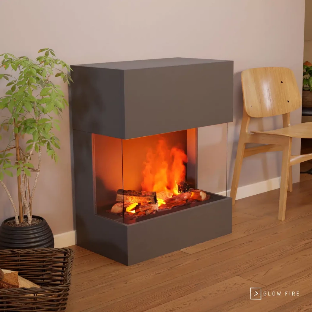 Glow Fire Kästner Gris - OMC 600 | Cheminée à vapeur d'eau autoportante – 89 cm x 70 cm x 40 cm