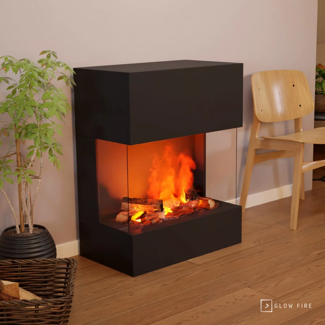 Glow Fire Kästner Noir - OMC 600 | Cheminée à Vapeur d'Eau Autoportante – 89 cm x 70 cm x 40 cm