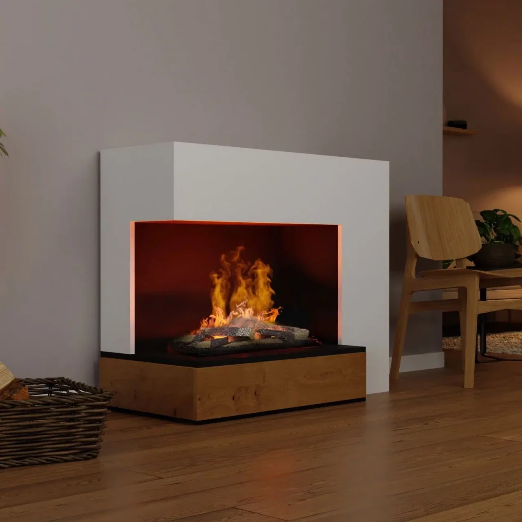 Glow Fire Planck côté gauche - OMC 600 | Cheminée à vapeur d'eau autoportante - 90 cm x 109 cm x 53 cm