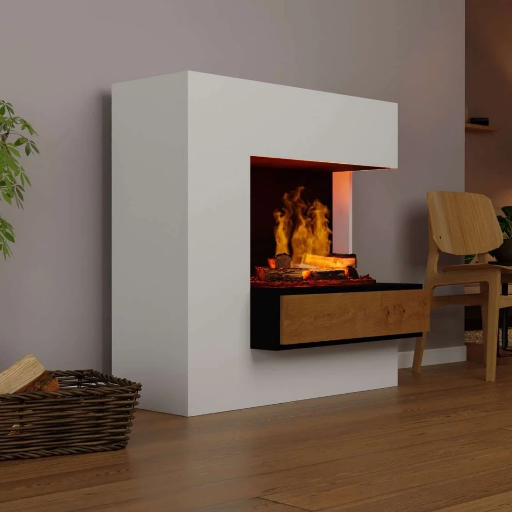 Glow Fire Planck Tall Right-Sided - OMC 600 | Cheminée à vapeur d'eau autoportante – 110 cm x 109 cm x 53 cm