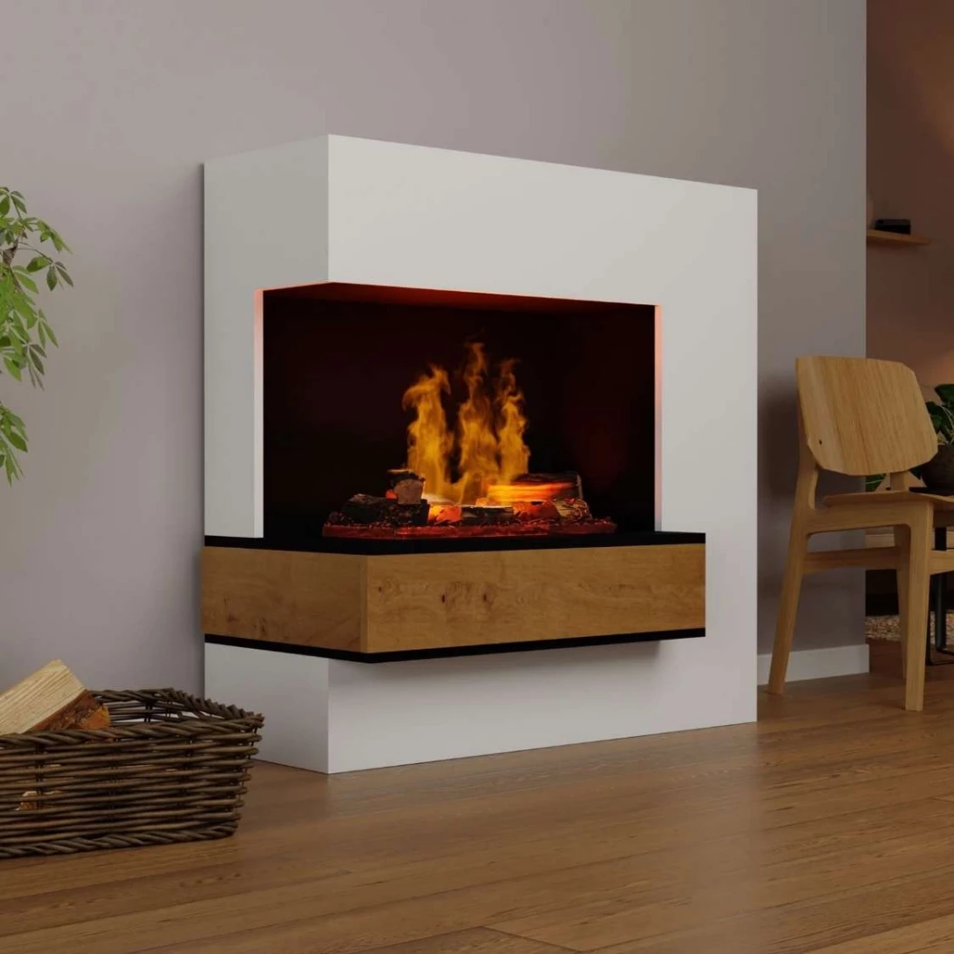 Glow Fire Planck Tall Left-Sided - OMC 600 | Cheminée à vapeur d'eau autoportante – 110 cm x 109 cm x 53 cm