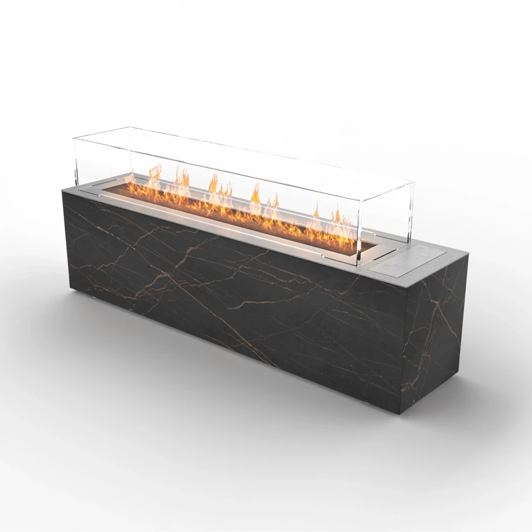 Planika Fires Cabo Laurent – BEV Automatique Extérieur – Marbre noir – 6 niveaux – Télécommande et app