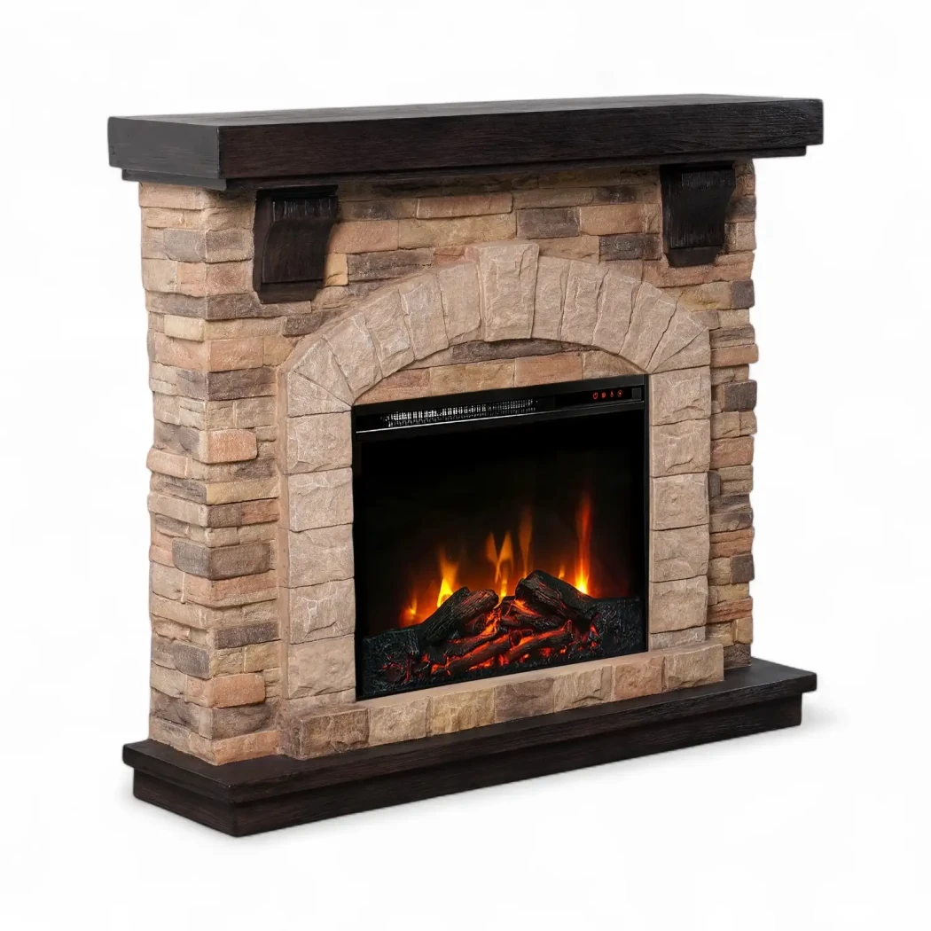 Foyer indépendant Eira – ScandiFlames | Insert Eldur 23", effet de flamme LED, chaleur de 1,35 kW, polystone effet brique