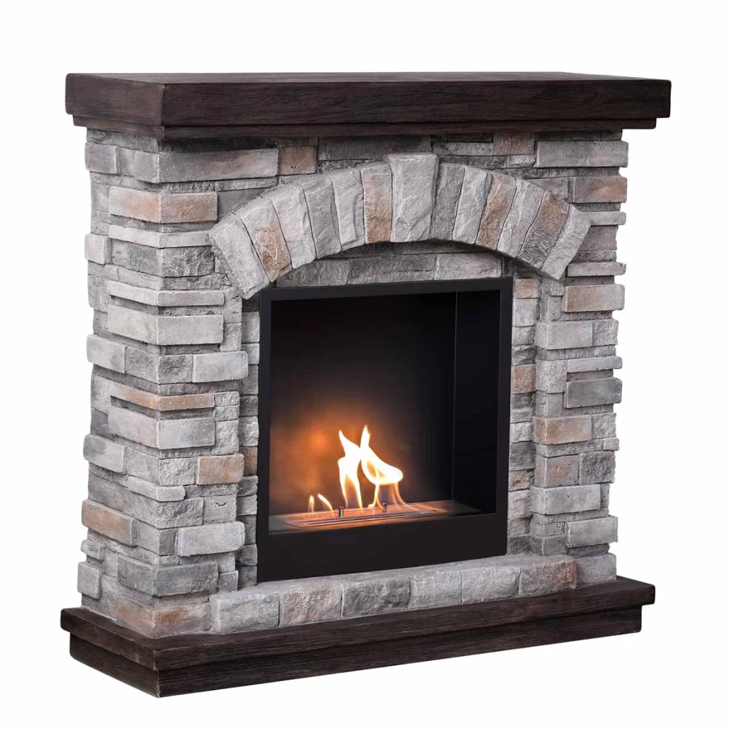 Cheminée bioéthanol sur pied Ask de ScandiFlames – Habillage en polystone effet brique avec insert Surtur 18", jusqu'à 3 kW