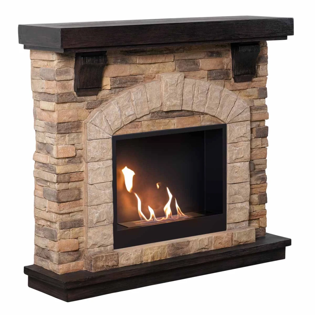 Cheminée autoportante au bioéthanol Eira par ScandiFlames – Enceinte en polystone effet brique avec insert Surtur de 23", jusqu'à 3kW de chaleur.