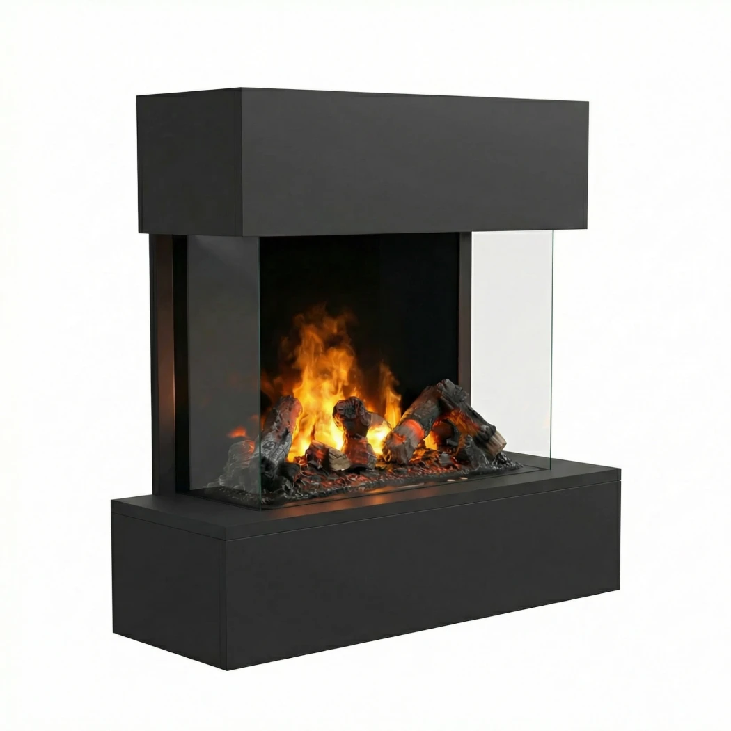 Hölderlin Noir – Cheminée à Vapeur d'Eau Murale par Glow Fire – Flamme Réaliste, Sans Chaleur, LEDs Économes en Énergie