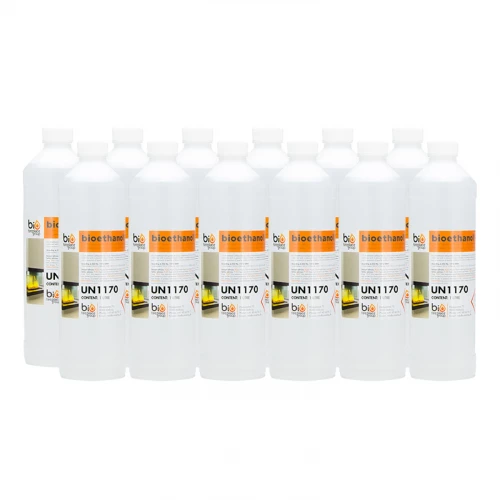 Bioéthanol, combustible liquide pour votre cheminée bio, 12 litres. 12 bouteilles de 1L de bioéthanol liquide, entièrement approuvées et certifiées. Fabriqué en Allemagne.