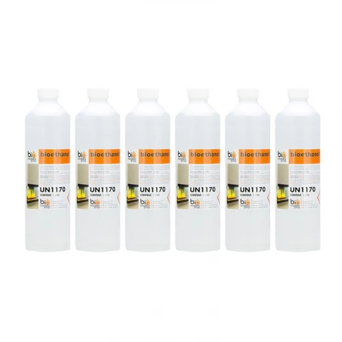 Bioéthanol, combustible liquide pour votre cheminée bio, 6 litres. 6 bouteilles de 1 litre de bioéthanol liquide, entièrement approuvées et certifiées. Fabriqué en Allemagne.