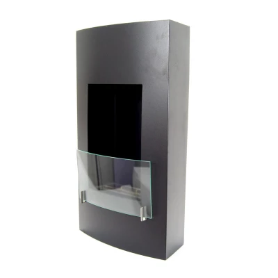 Cheminée murale verticale en acier avec brûleur 1,5L Cheminée bio éthanol au design exclusif avec un panneau vitré. Durée de combustion 3h.
