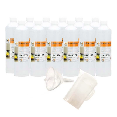 Kit de démarrage de 12 litres avec pichet à portée de main et entonnoir Kit de démarrage avec 12 x 1 litre de bioéthanol liquide, un entonnoir et une verseuse pour faciLitre le remplissage.