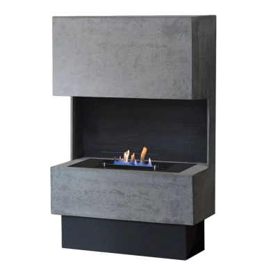 Cheminée bio innovante au look béton par Ruby Fires. Cheminée bioéthanol Ruby Fires au design moderne avec une technologie innovante. Dimensions: H: 119 x l: 75 x p: 35 cm