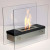 Cheminée bio en acier et verre sur table de forme carrée avec brûleur 1,2L. Durée de combustion 3h.